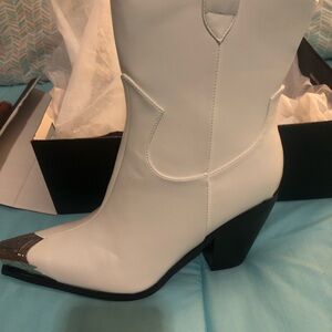 Fashion Nova White Heeled Boots